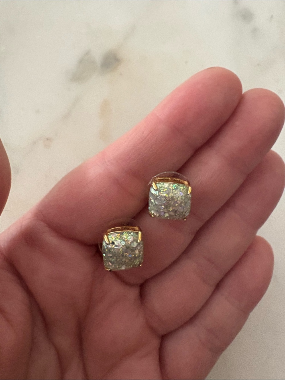 kate spade Gold-Tone Iridescent Druzy Square Stud Earrings